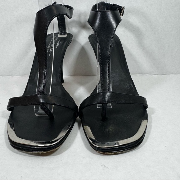 Donald J Pliner Black Leather Strappy T-strap heels Made in Italy Size 9N narrow - Picture 5 of 14